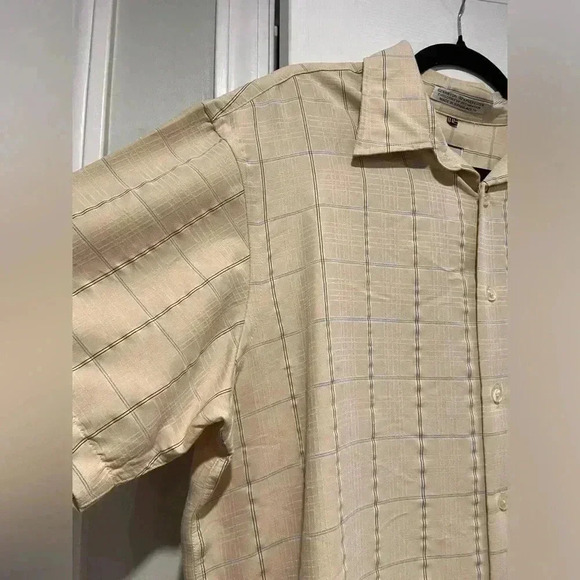 NWT Geoffrey Beene Men’s Beige Plaid Short Sleeve Collared Button Down Size 16 - Picture 4 of 12
